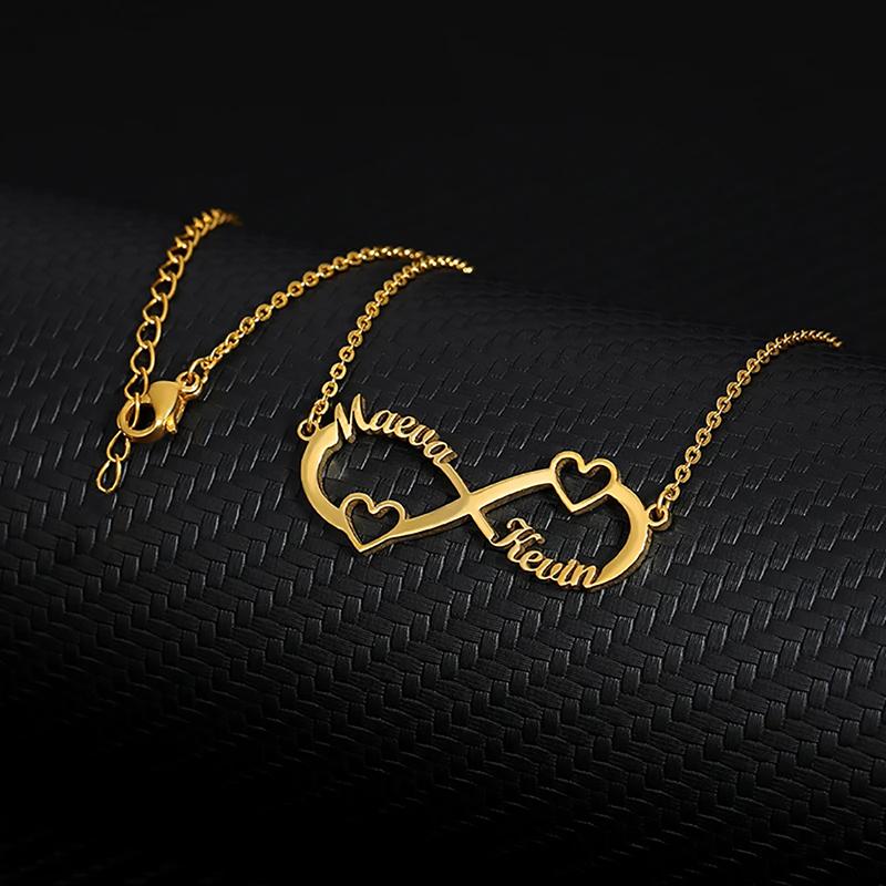 Custom Double Heart Two Names Infinity Necklaces For Women Stainless Steel Customized Necklace Pendant Personalized Jewelry Gift