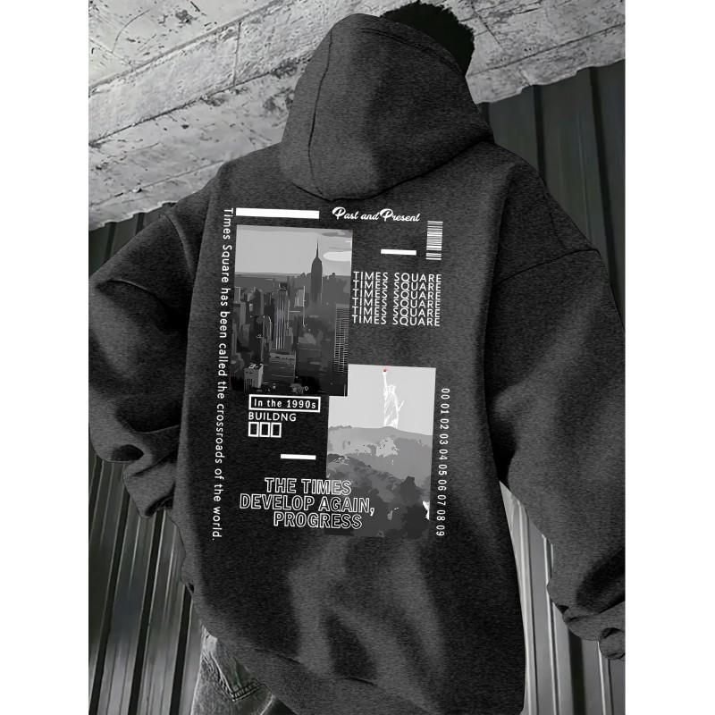 Oversized Hooded Sweatshirt With Vintage NYC Statue Of Liberty Print Unisex Streetwear Casual Winter Top