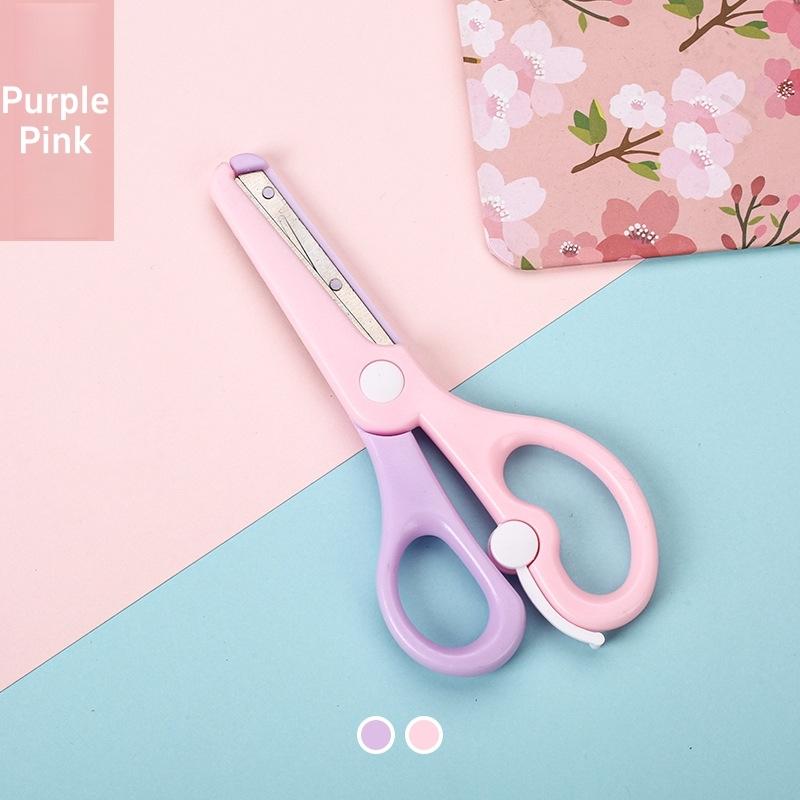 1pc Macaron Color Plastic Scissors Hitting Colors Art Craft Scissors with Spring-Loaded Design Round Smooth Blade