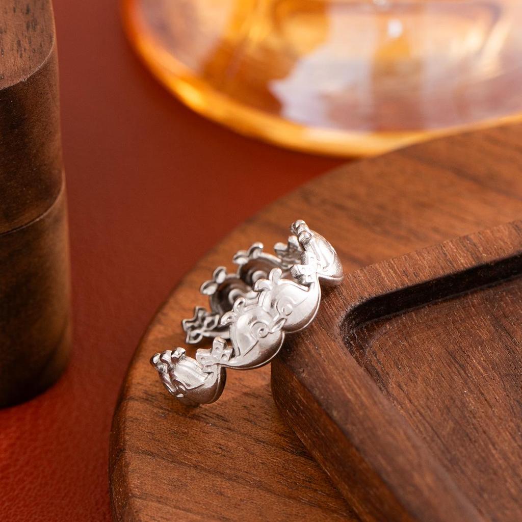 Dolphin Titanium Non-fading Openable Adjustable Stainless Steel Ring with 18K Gold Plating