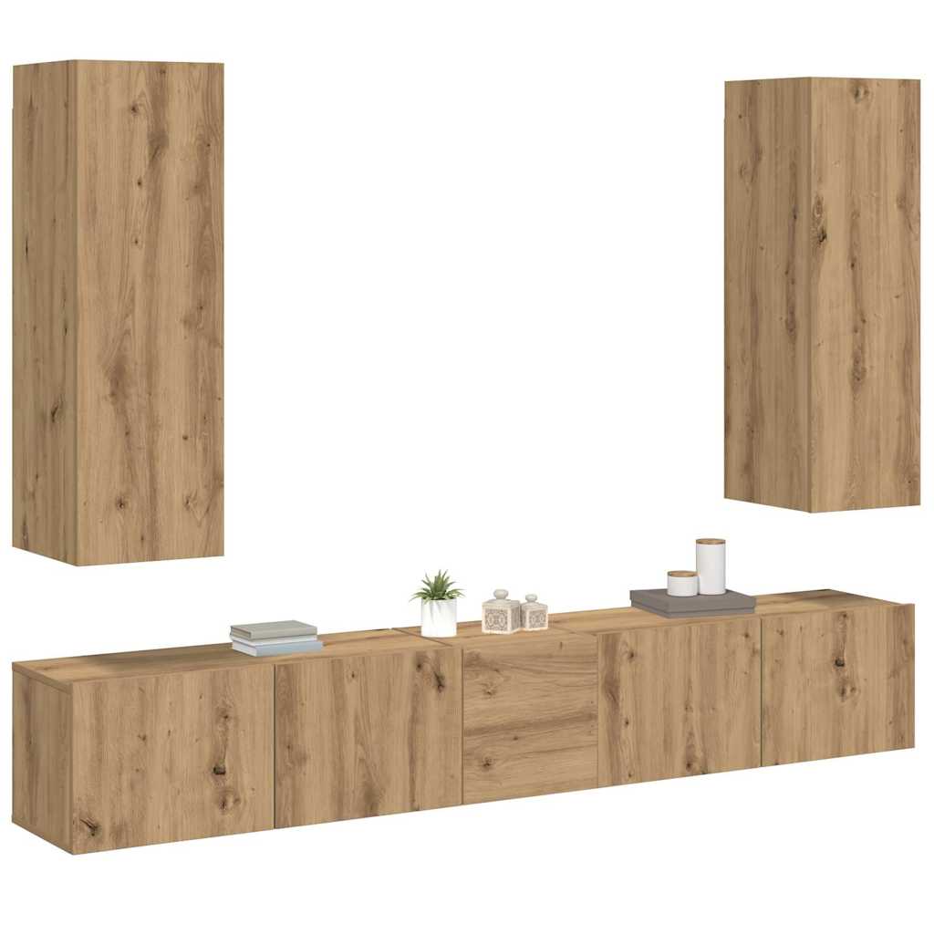 TV Wall Cabinets 5 pcs Artisan Oak Wood Based Material