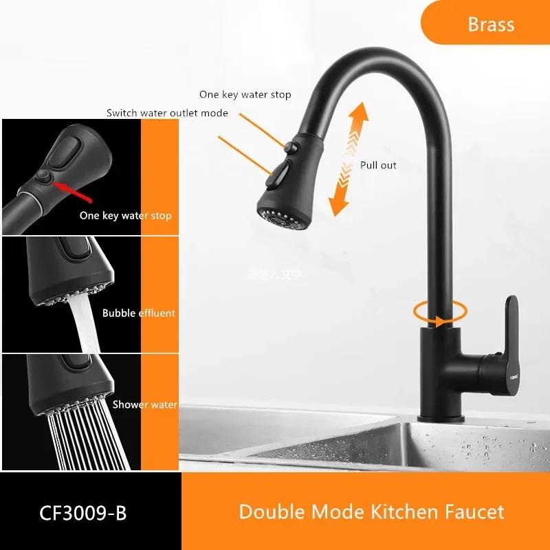 Black Kitchen Faucet Deck Installation Sink Faucet with Sprinkler Pull-Out Kitchen Mixer Tap 360° Rotatble Mixer Faucet