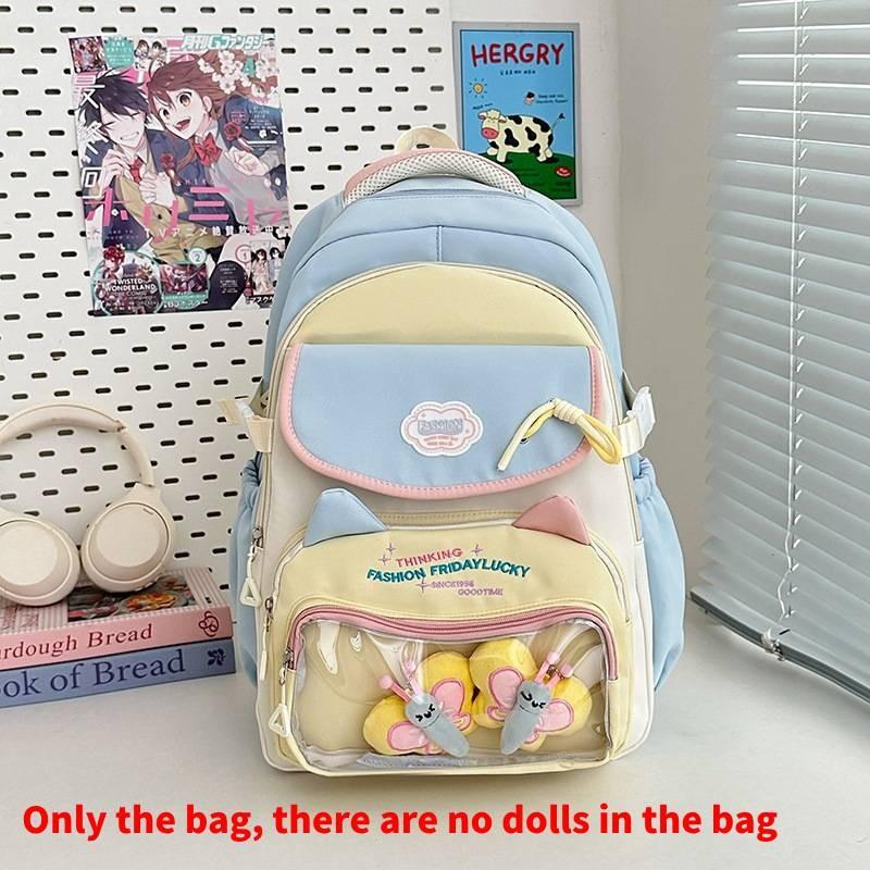 

Color Large Capacity Blocked Backpack With Letter Embroidery Design For Daily синий