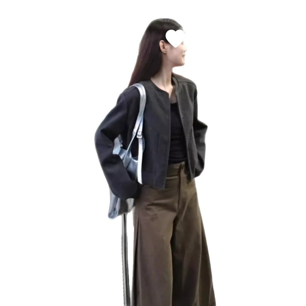 Damen American Retro Graue Baseballjacke - Frühling/Herbst Stil, Locker, Lässige Passform