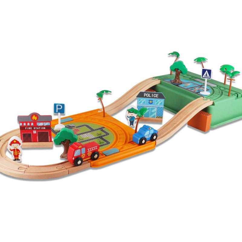 

Wooden Fire & Police Toy Set with Storage Box - Compatible with Thomas Track