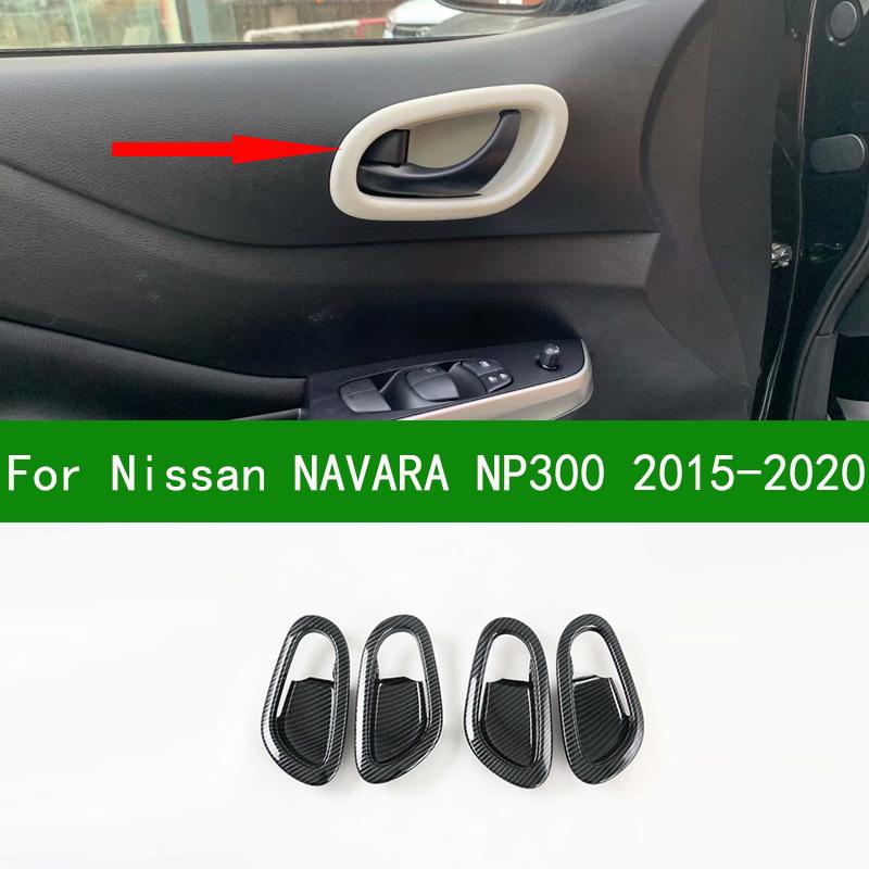 For Nissan Navara NP300 2015- Accessory Glossy Black Carbon Fibre Pattern Car Side Interior Door Bowl Cover Sticker Trim