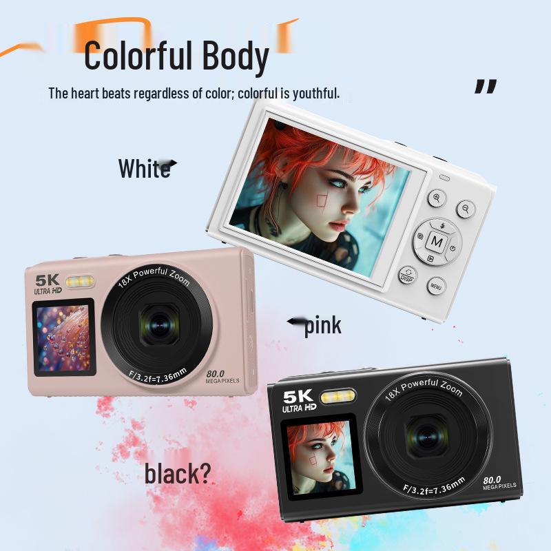 Ultra HD Dual Screen WiFi Camera: 4K/5K Selfie, Portable Student-Friendly