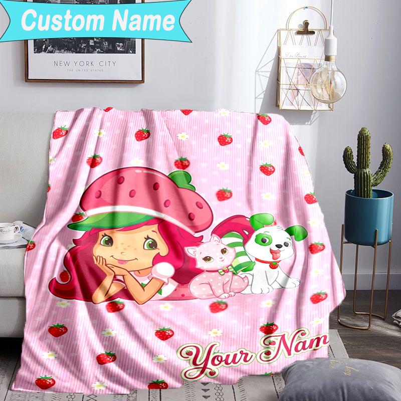 Custom Name Blanket Straw-berry Blanket Bedding Blanket for Travel, Camping, Living Rooms, Offices, Sofas, Fan Christmas gift