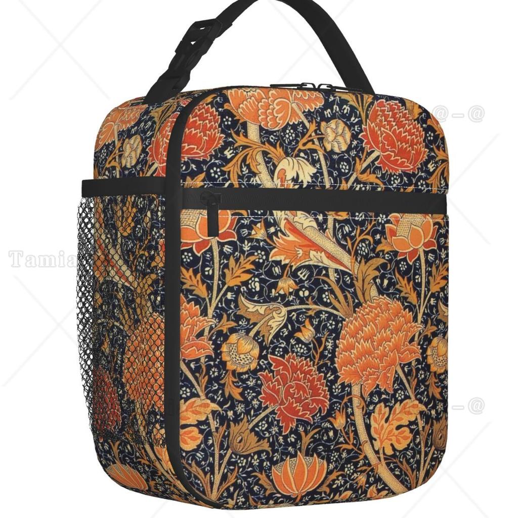 Custom Orange Cray Floral Art Lunch Bag Women Warm Cooler Insulated Lunch Box for Student School