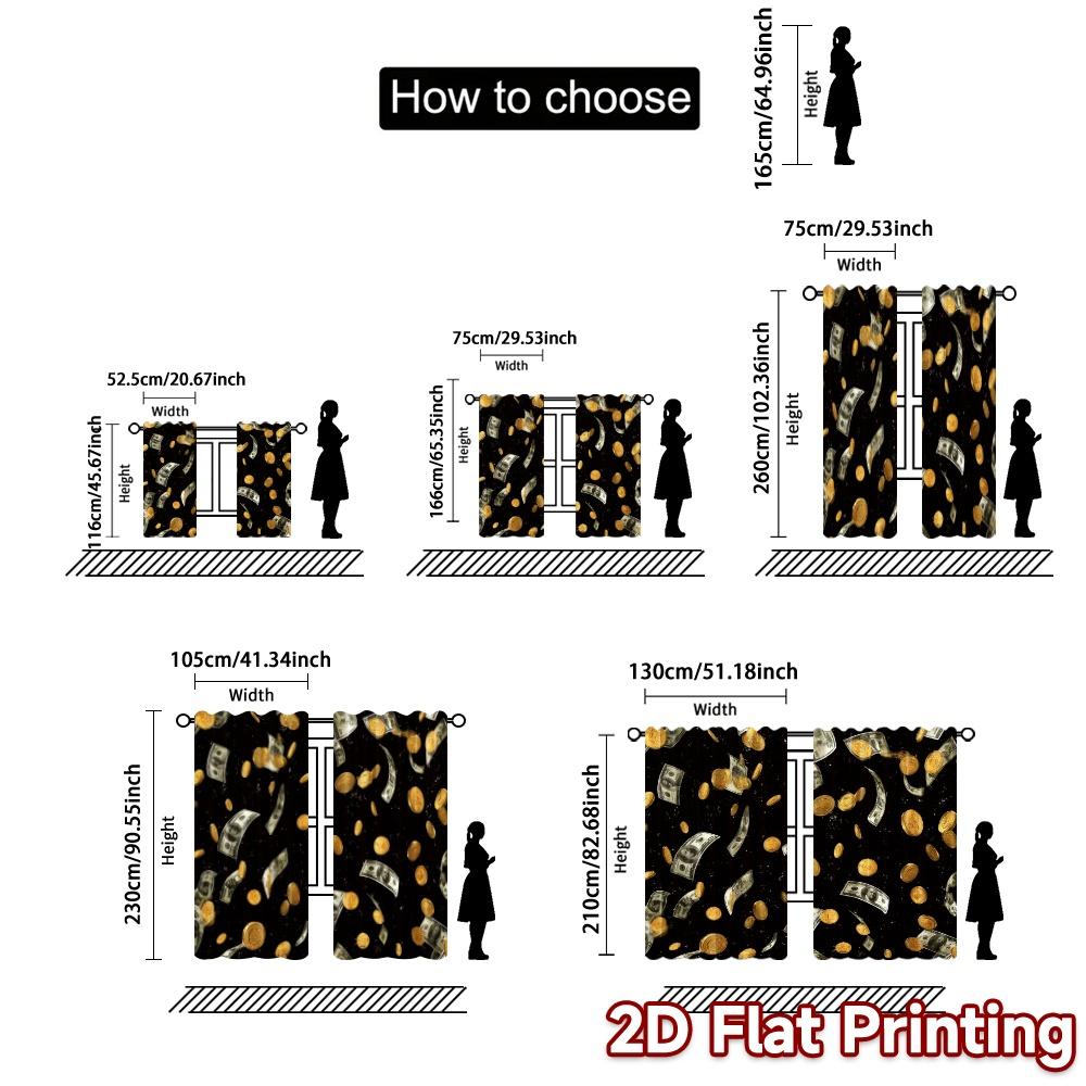 2pcs, 2D FLAT PRINTING Curtains (Without Rod) MoneyRain Chic Pattern Curtains Fabric Curtains Holiday Decorative for Living