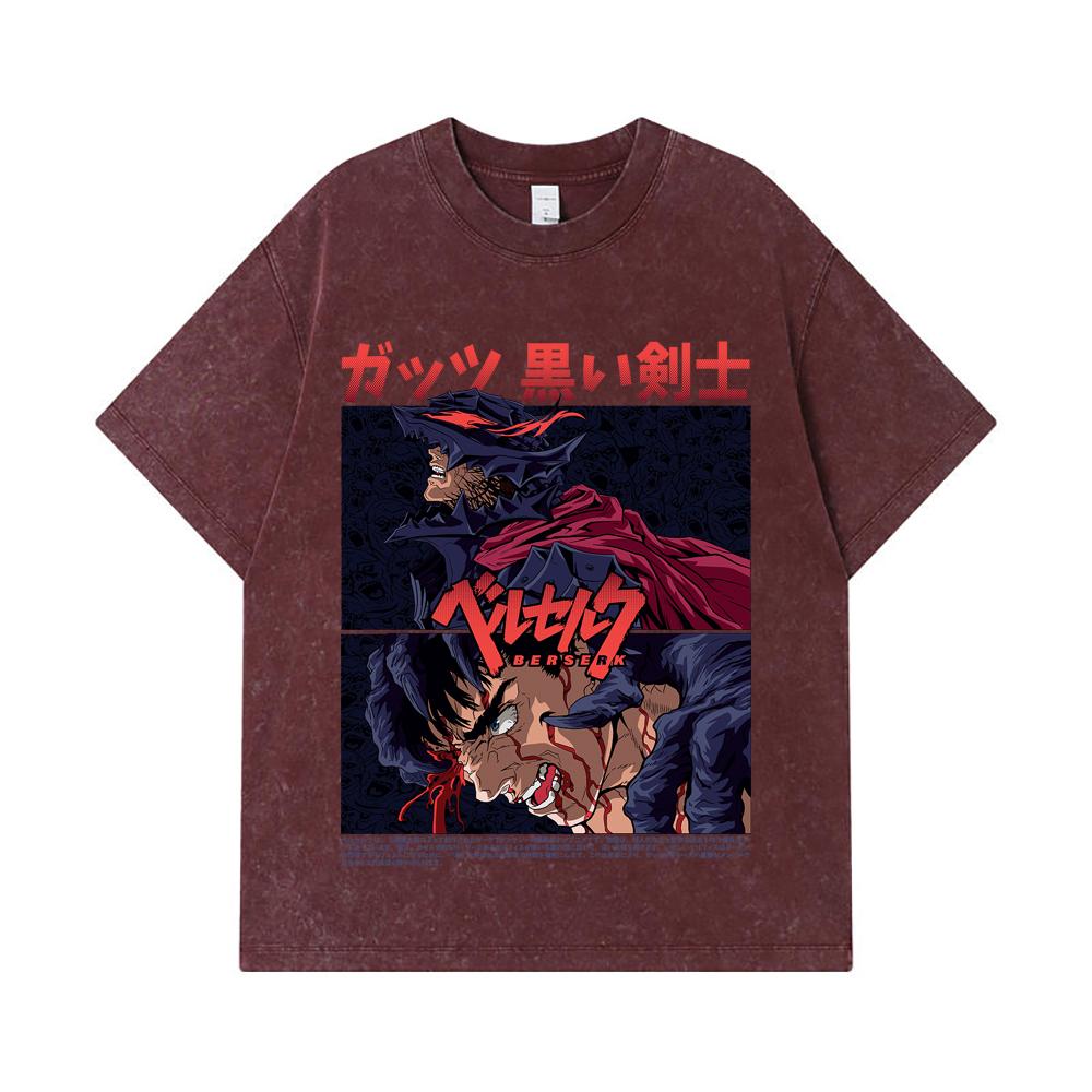 275 GSM Washed T-shirts 100% Cotton Berserk V5 Print Unisex Heavy Cotton T Shirt… More