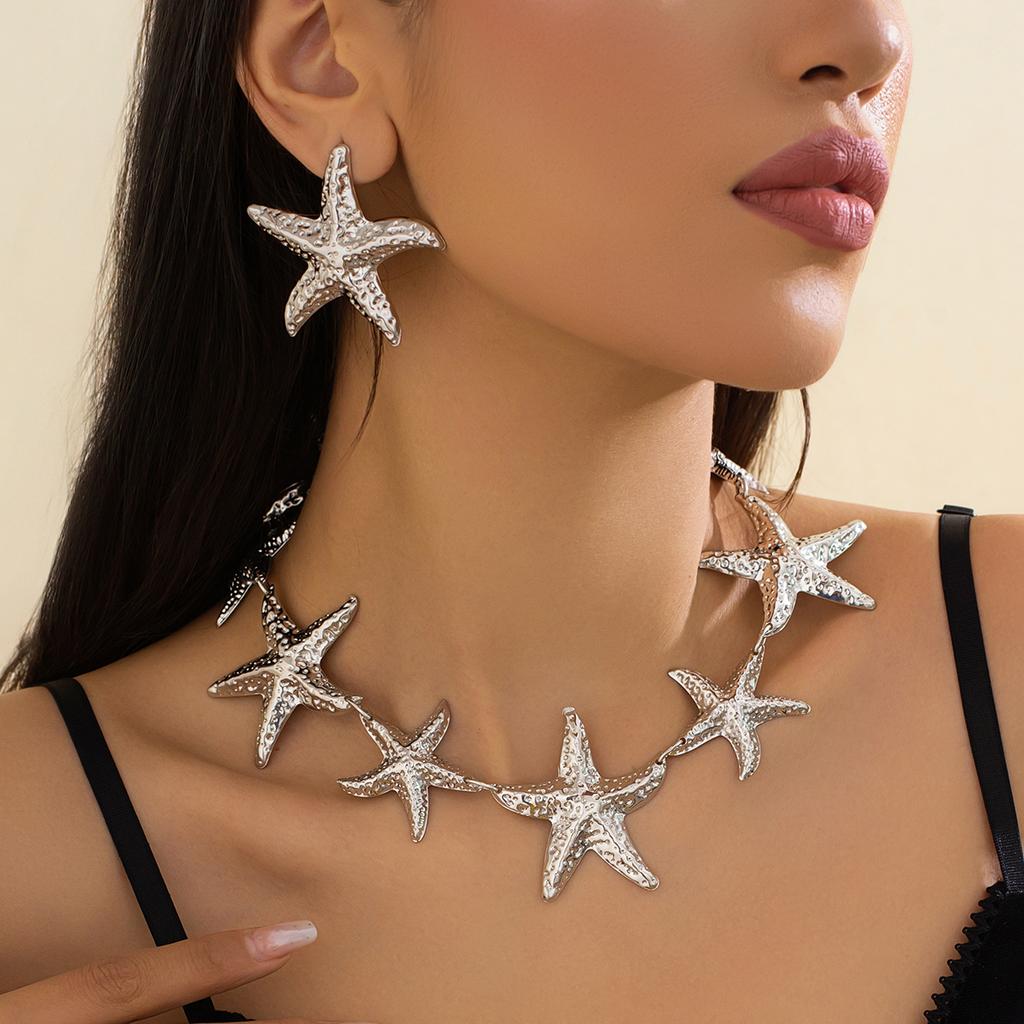Ingemark Punk Boho Metall Großer Seestern Stern Anhänger Choker Halskette Ohrstecker für Damen Trendig 2026 Y2K Schmuckset Geschenk Neu