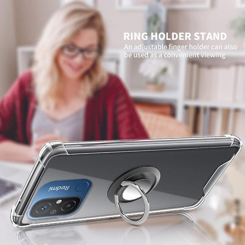 Ringständer klarer Fall für Redmi 12C 12 10C 10A 10X 9I 9C 9T 8A 7 6 Pro Halter Halterung Airbag stoßfest transparente weiche Silikon-Telefon-Rückseite