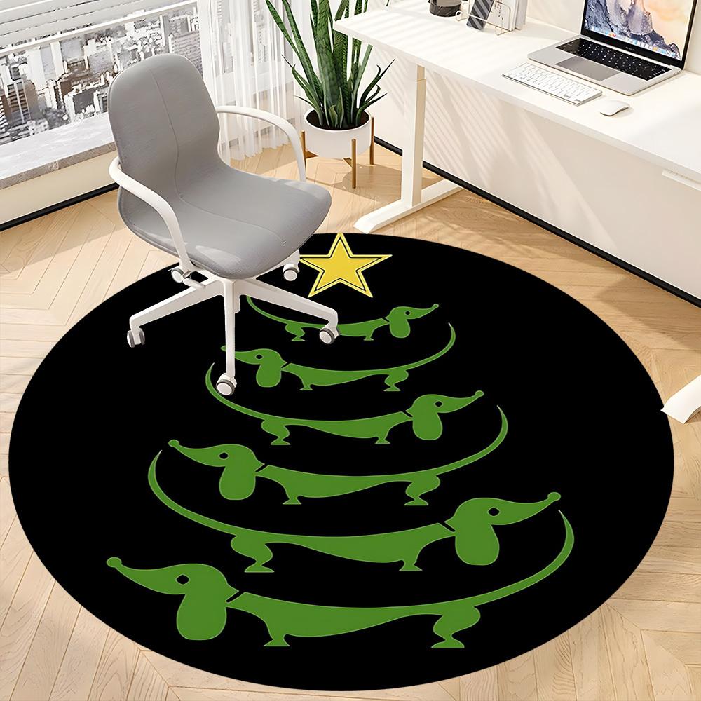 1 Stück Dackel Weihnachtsbüro Runder Teppich, Matte Geeignet Für Büro, Unter Bürostühlen Schlafzimmer Wohnzimmer Heimdekoration, Zimmerdeko