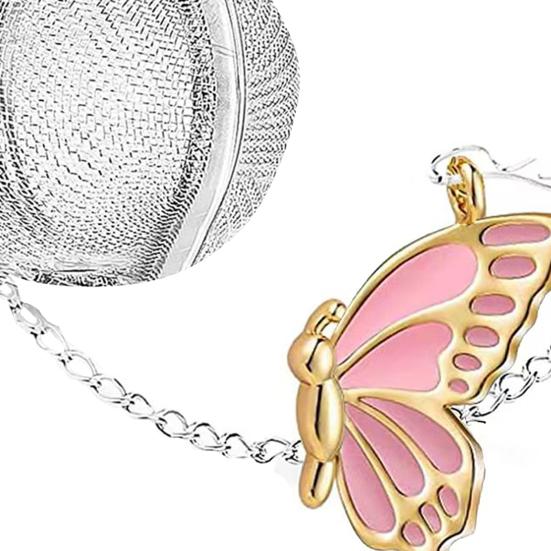 Tea Infuser Leak-proof Fine Mesh Heat-resistant with Extended Chain Stainless Steel Loose Leaf Tea Ball with Butterfly Charm Kitchen Supplies