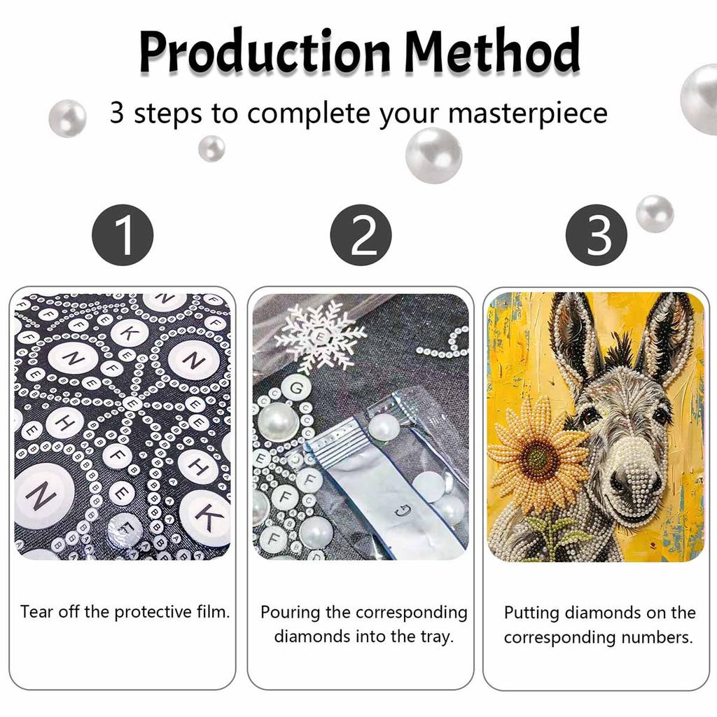 DIY Pearl Painting Canvas Sunflower Donkey Pattern 3D Bead Art Kit Relaxing Handmade Craft for Room Wall Decor Office Desk Home Creative Gift