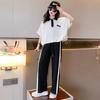 Spring Summer Girls Clothes Children Set Kids Loose T-shirt Top and Bottom Striped Wide Leg Pant