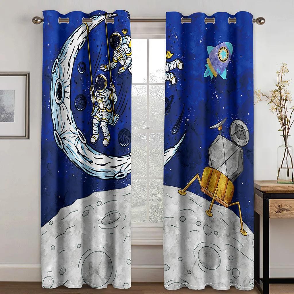 Space Astronauts Planet Cartoon High Shading Drapes Graffiti Colorful Kids 3D Room Darkening Window Drape for The Living Room New Styling