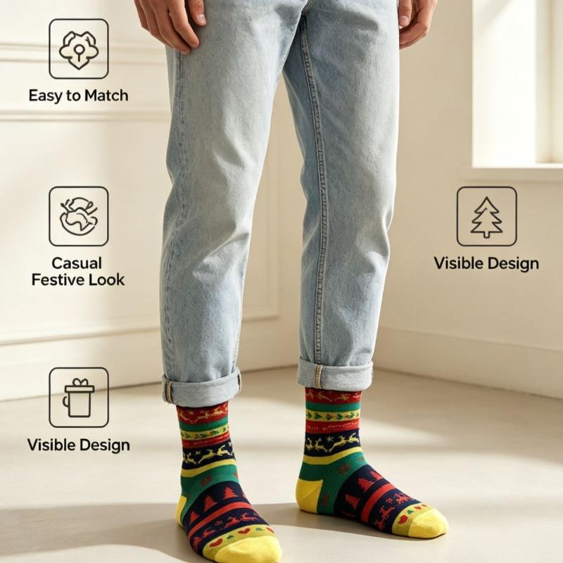 Christmas Socks Ethnic Style Cartoon Elk Red Gift Socks Men and Women Same Style