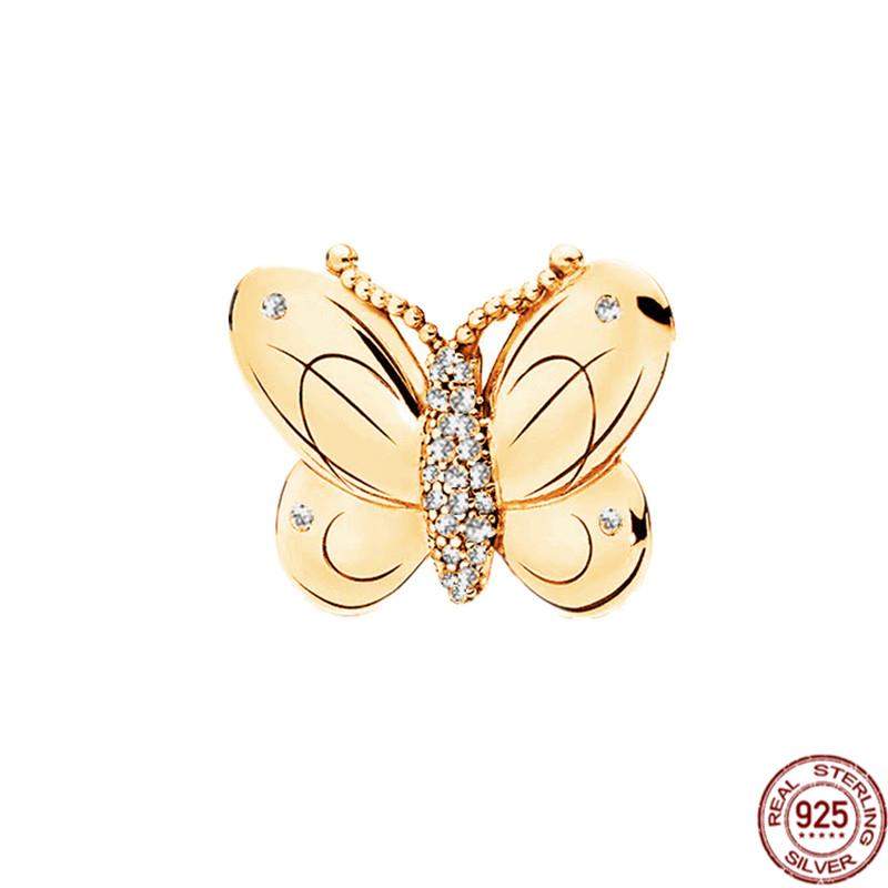 

Лидер продаж, стерлинговое серебро S925, сверкающие синие, розовые, золотые бусины-бабочки, ювелирные изделия своими руками для женщин, подходят для оригинального браслета