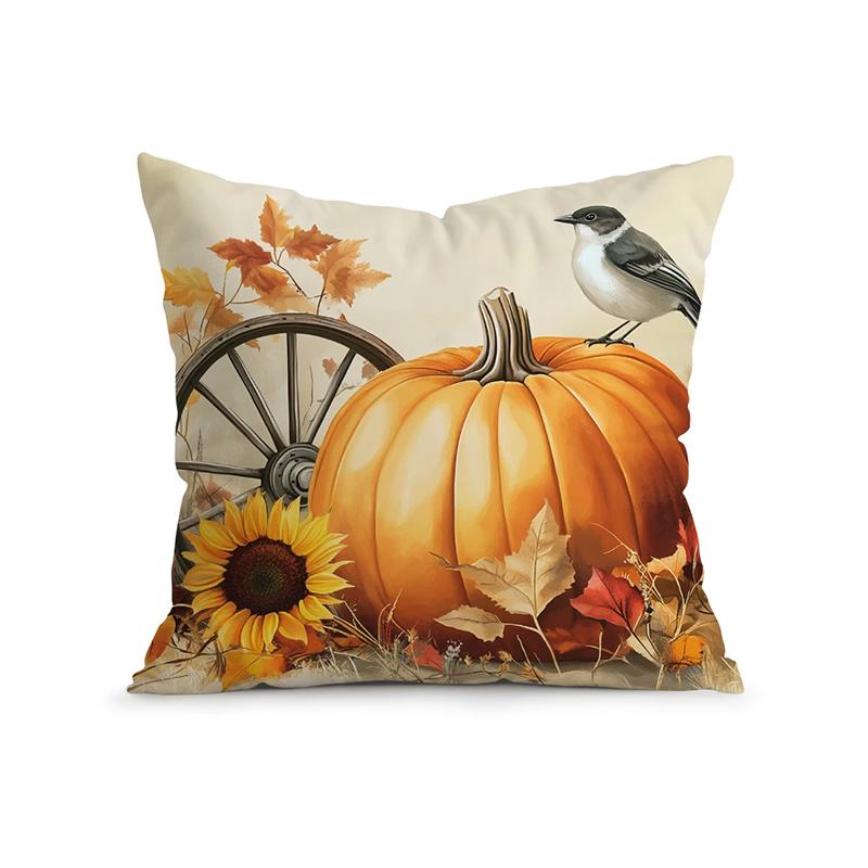 

Домашний Декор Осенние Тыквы, Цветы и Птица Декоративная Подушка с Рисунком Наволочка Подходит для Дивана Спальни Автомобильная Наволочка 16x16Inch