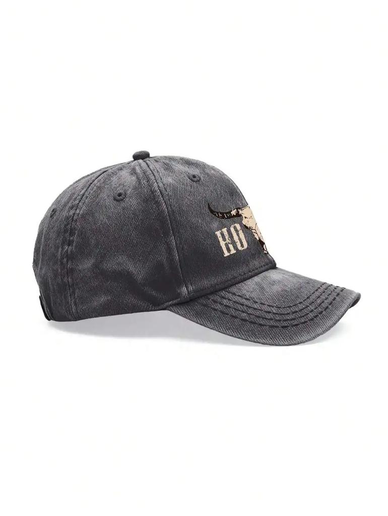 Unisex Bull Skull Printed Baseball Cap With Adjustable Closure For Adults