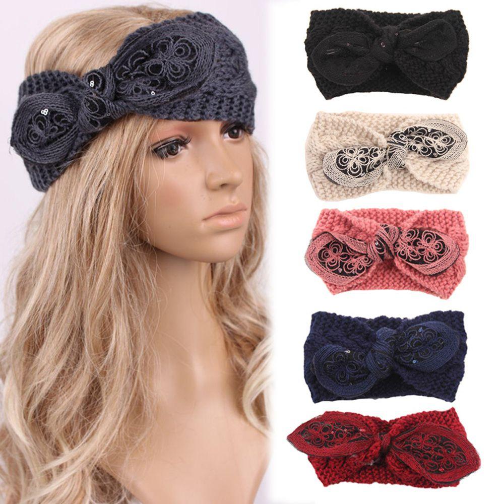 Bohemia Women Girl Flower Bow Knot Headband Rabbit Ears Headwrap Turban Crochet Knit Hairband