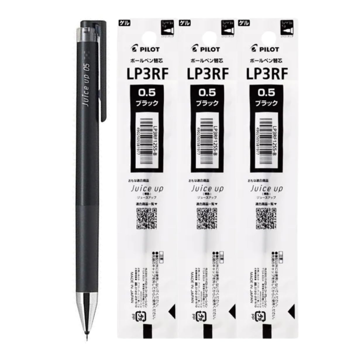 Pilot Juice Up 05 Black Gel Ink Ballpoint Pen with 3 Refills LJP-20S5-B/LP3RF12S5-B
