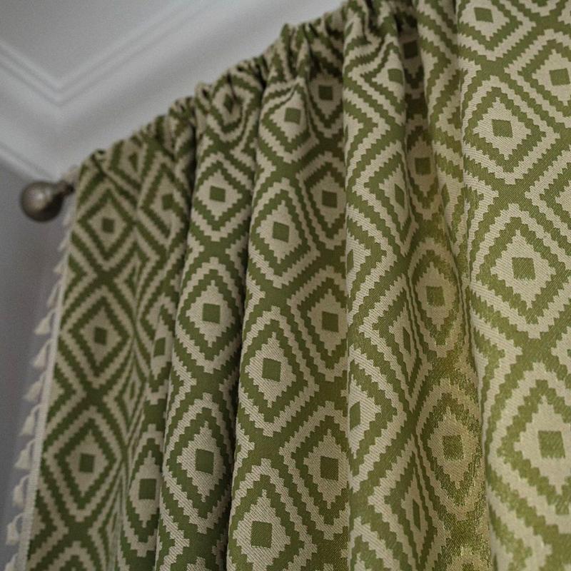 Home Cotton Linen Striped Embroider Semi-blackout Curtain with Fringe Rod Pocket Valance Suitable for Dining Room Living Room