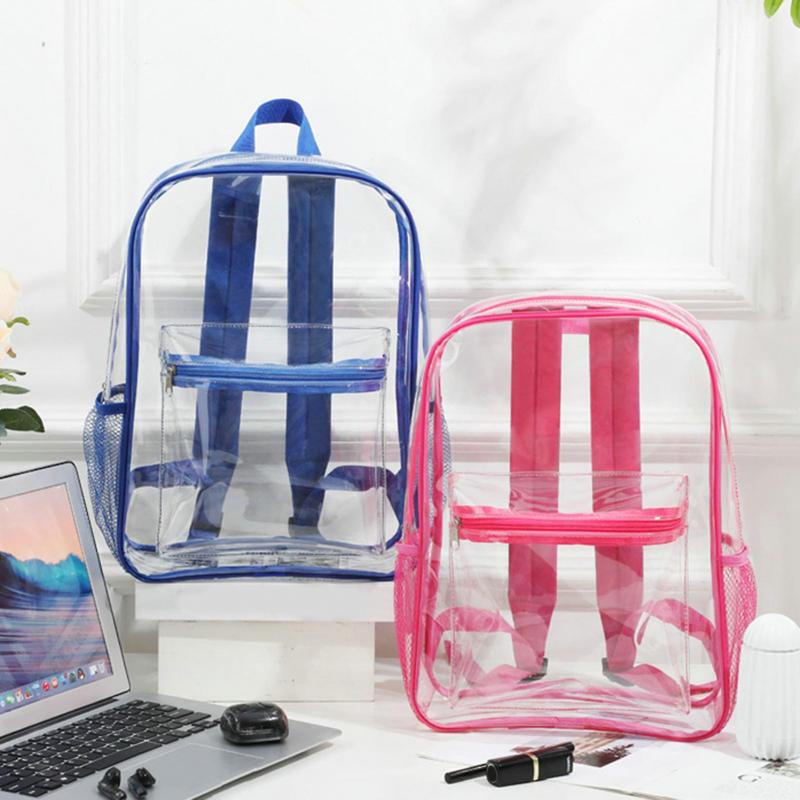 Women Backpack Double Shoulder Straps Waterproof Large Capacity See Through Wear-resistant Storage Anti-scratch PVC Transparent Backpack Travel Supply