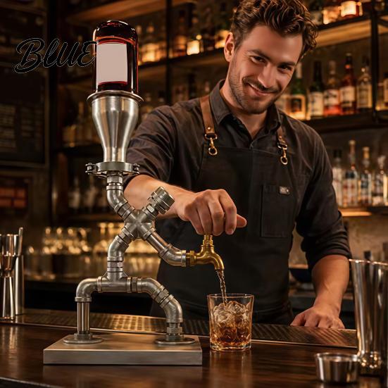 Metal Wine Accessory Vintage Industrial Dispenser Pipe Liquor Dispenser with Brass Tap Countertop Unique Spirit Whiskey Vodka Stand Home