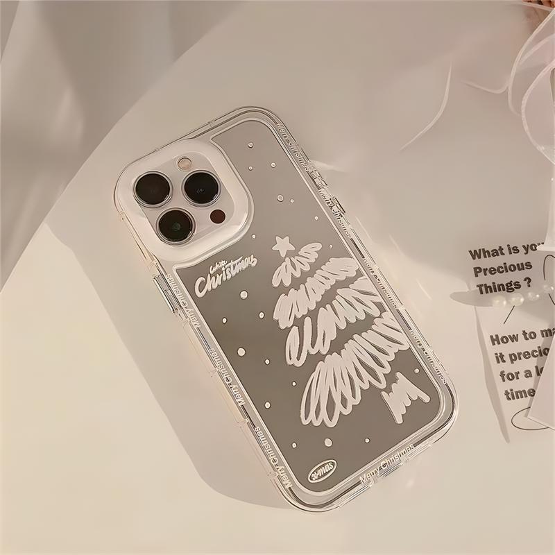 Luxusní zrcadlové graffiti pouzdro Snow White Christmas Tree pro iPhone 15 14 13 12 11 Pro Max Plus XS XR Airbag All-inclusive pouzdra na ochranu proti pádu