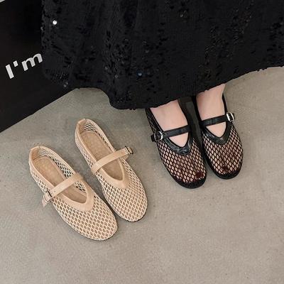 Sexy Women Sandals Mesh Ballet Mary Jane Shoes Women Summer Walking Round Toe Buckle Flat Sandals Women Zapatos De Mujer