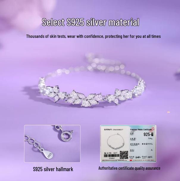 Exquisite S925 Sterling Silver Violet Bracelet for Women - Elegant Design, Perfect Gift for Best Friend or Girlfriend’s Birthday