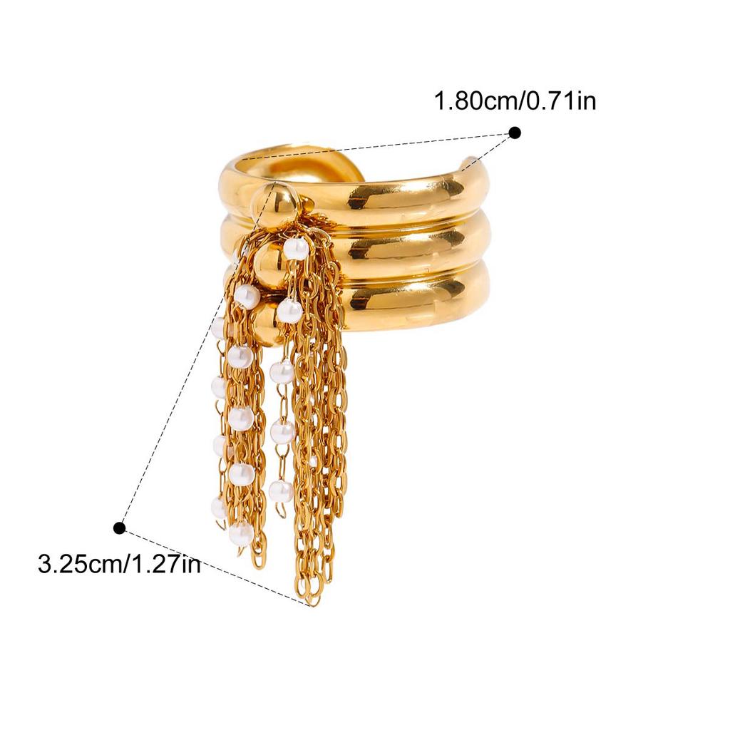 Yori Three Layer Steel Bead Chain Tassel Open Ring PVD Plated Stainless Steel Rust Proof Summer Jewelry Wholesale