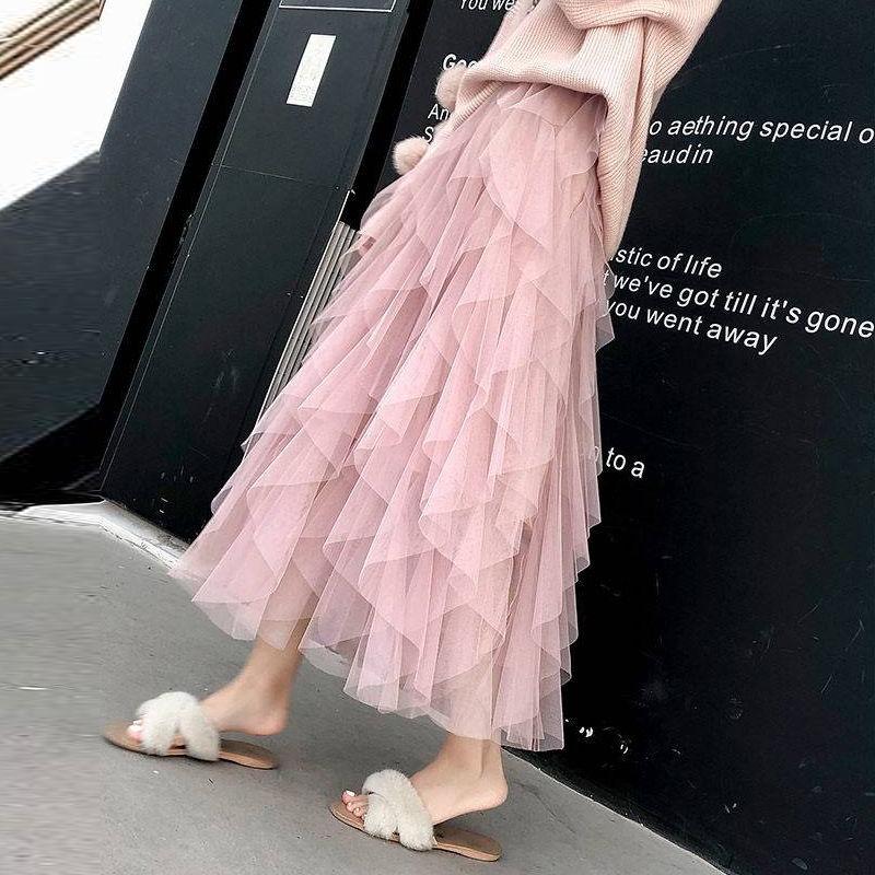 Irregular Tulle Mesh Skirt with Cake Style for Girls