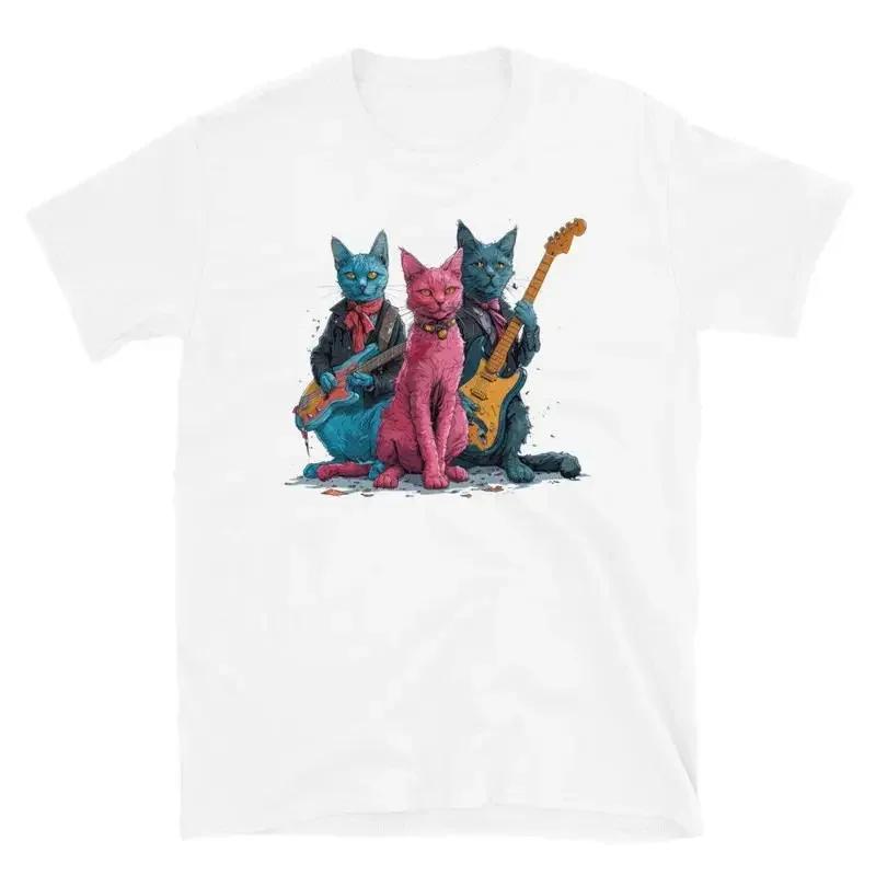 

Cool Cats Band Graphic Tee Colorful Artistic Rock Music Short Sleeve TShirt S