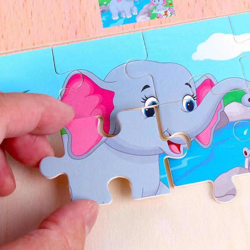 3D Montessori mänguasjad Hariduslikud puidust mänguasjad lastele Varajane õppimine Multikakujuline looma-liikluse pusle Laste matemaatiline pusle