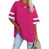 Women's Loose Half-sleeve Round Neck Colour Clashing Drawstring T-shirt