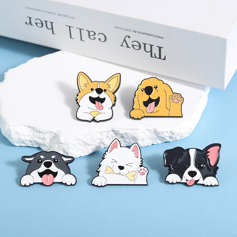 Süße Haustier-Hunde-Emaille-Anstecker Kawaii Golden Retriever Corgi Border Collie Siberian Husky Tier-Broschen Revers-Abzeichen Schmuck Geschenke