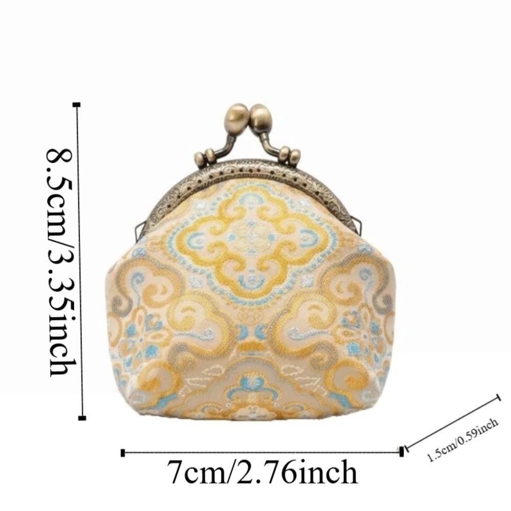 Anti-lost Kiss Lock Coin Purse Polyester Portable Brocade Mini Pouch Chinese Style Thickened Embroidered Small Pocket Ring