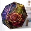 1pc Sturdy 8-Bone Auto Umbrella, Dewy Red Rose Umbrella, Digital Printed, Foldable Umbrella for On-the-Go Outdoor Use