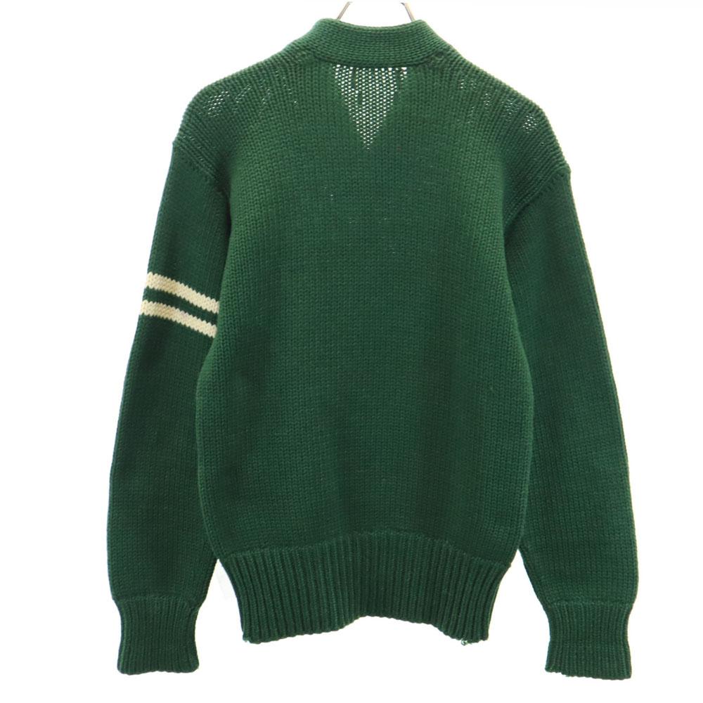 Vintage 40er 50er Langarm Pullover mit Buchstabenaufnäher grün Strick Herren Gebraucht