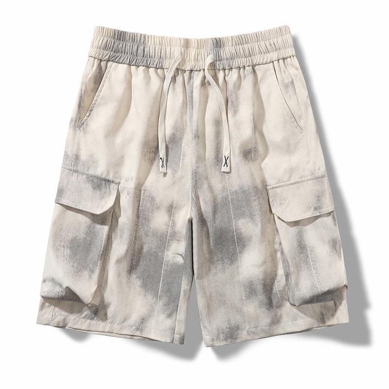Summer Shorts, Men's Tie Dye Casual Workwear, Five Quarter Pants, Loose Fit, Sporty, Multi Pocket, Dirty Pants