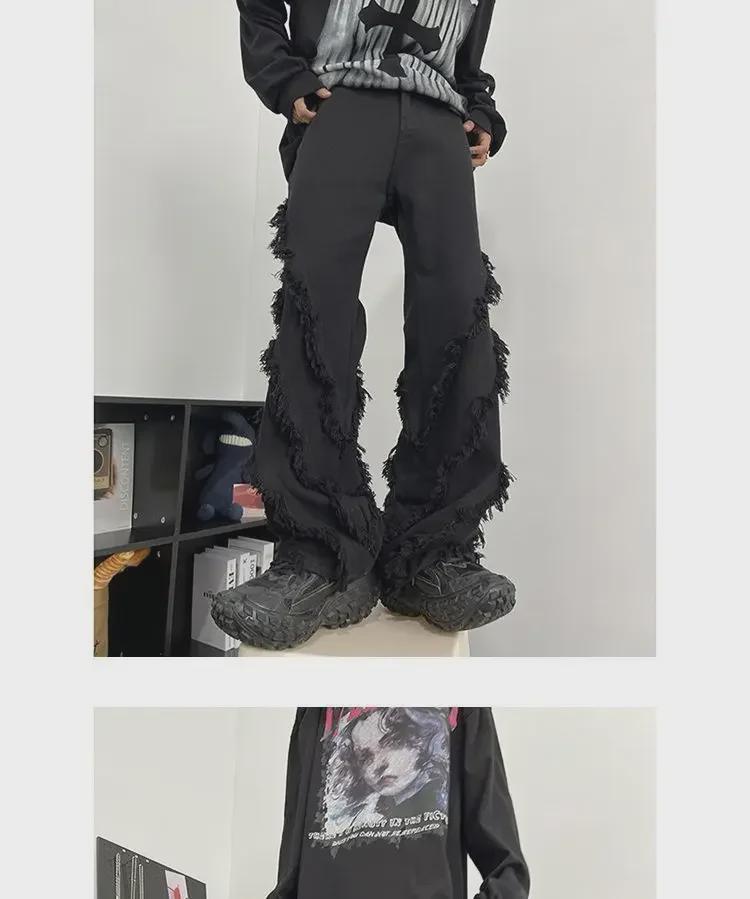 Men's Raw Edge High Street Straight Jeans – Trendy American Hip Hop Summer Design