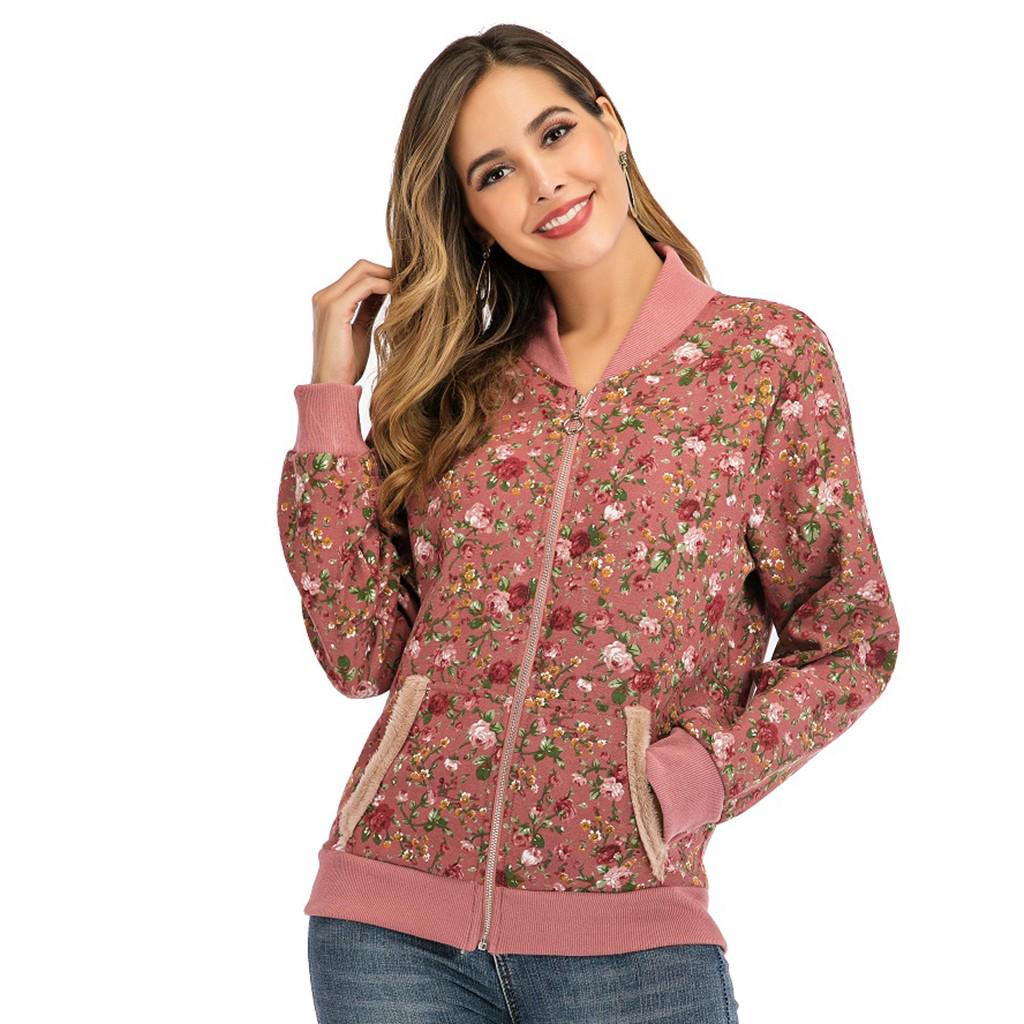 

Womens Winter Warm Outwear Print With Pockets Vintage Plush Coats Cardigans
