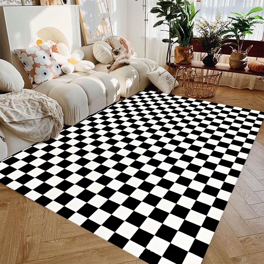 Black and White Checkered Pattern Printed Floor Mat Durable and Beautiful Suitable for Kitchen, Living Room, and Home Decor