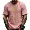 Camiseta de Manga Corta para Hombre de Mezcla de Lino Color Beige con Estampado de Pulpo