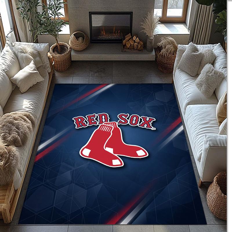 Boston Red Sox Crystal Velvet Carpet Soft Anti?Slip Floor Mat Comfortable Home Living Room Bedroom Decor Rug