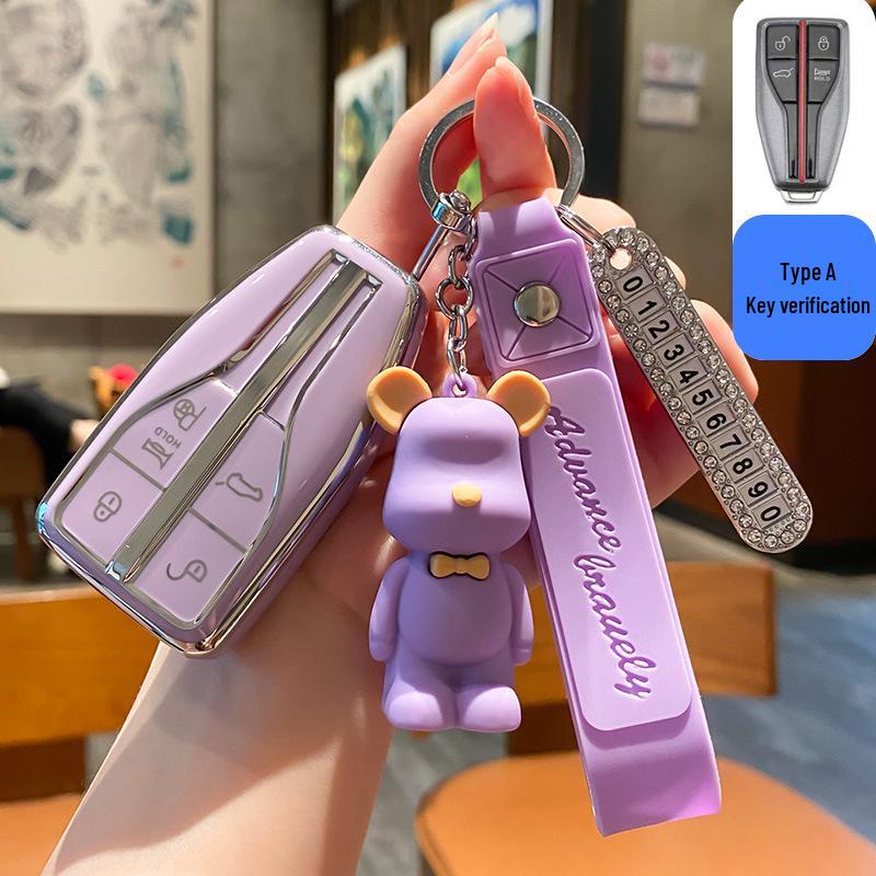 Hongqi HS5/HS7/H5/H9/E-HS9 Key Case with Buckle & Cute Pendant